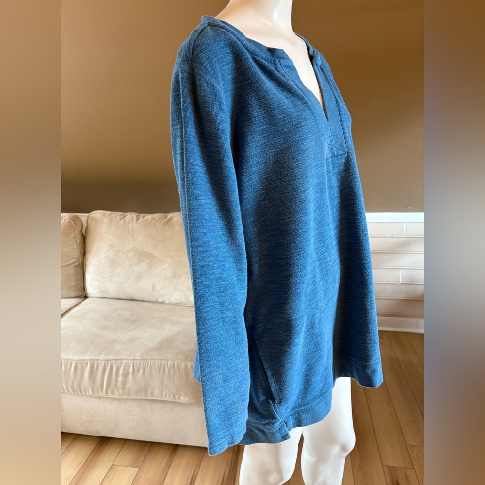 J. Jill Long Sleeve V-Neck Tunic Lightweight Sweater Pockets Blue Cotton Size XL - Picture 8 of 8